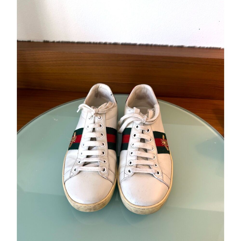 Authentic Gucci Ace Sneakers with Bee – White Leather – Size US 7.5 / EU 37.5 - Picture 3 of 11